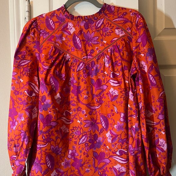 NWT Women's Orange with Purple Flowers Floral Long Sleeve Top Blouse - Small - Picture 1 of 2